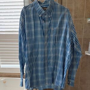 Wrangler Blue and White Plaid Button-Down Shirt
